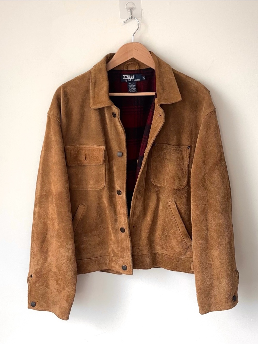 Polo Ralph Lauren Heavyweight Suede Leather Men’s L Trucker Jacket Lined Flannel
